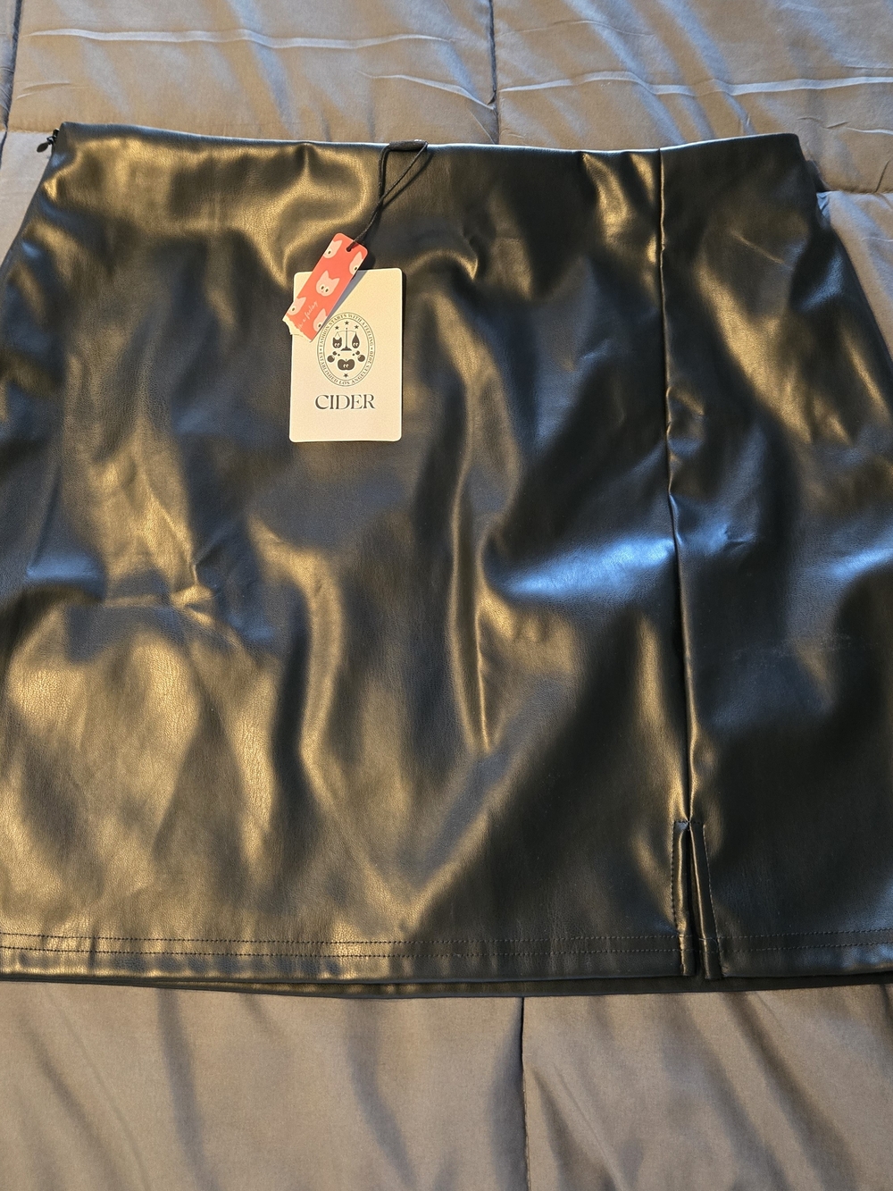 NWT Cider Black Faux Leather Mini Skirt with Front Slit